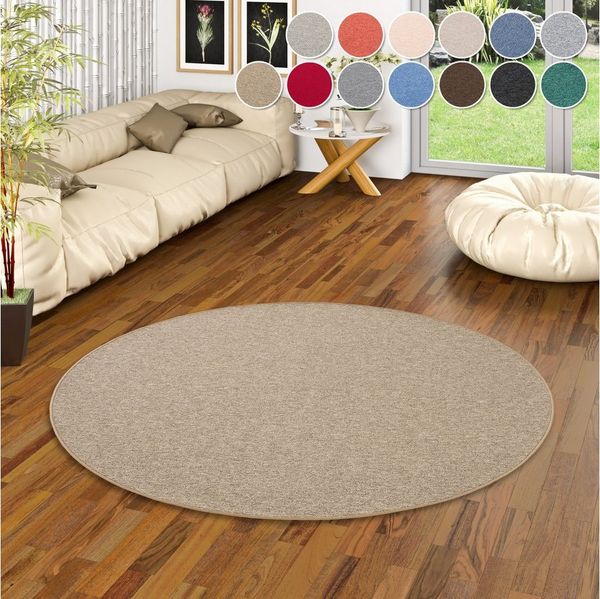 my home Teppich Fortis, Schlinge, Made in Netherlands, rund, Höhe: 5 mm, Uni Farben, gekettelt, strapazierfähig, Wohnzimmer