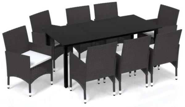 vidaXL 9-tlg. Garten-Essgruppe mit Kissen Poly Rattan Braun 3094996