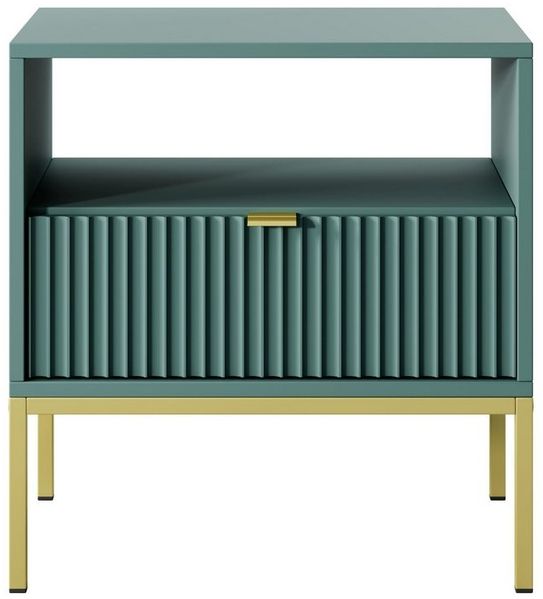 MOEBLO Nachttisch Light S54 (Nachtkommode mit gerillter Front, goldenen Metallbeinen & Schublade, Beistelltisch fürs Schlafzimmer), (HxBxT):56x54x39cm