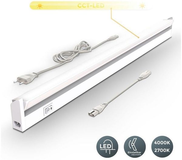 B.K.Licht - LED Leiste mit Ein-Ausschalter, warmweiß bis neutralweiß einstellbar, erweiterbar, Unterbauleuchte Küche, LED Lichtleiste Küche, Schrankbeleuchtung, Küchenlampe, 54,7 x 6,1 x 2,4 cm, Weiß