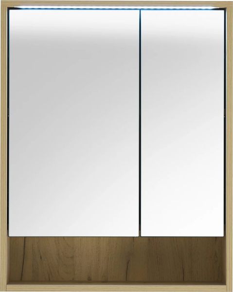 VOLANO Spiegelschrank Bad mit LED-Beleuchtung in Artisan Eiche Optik - Badezimmerspiegel Schrank mit viel Stauraum - 60 x 75 x 20 cm (B/H/T)