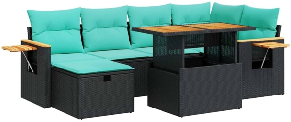 vidaXL 7-tlg. Garten-Sofagarnitur mit Kissen Braun Poly Rattan Akazie 3328135