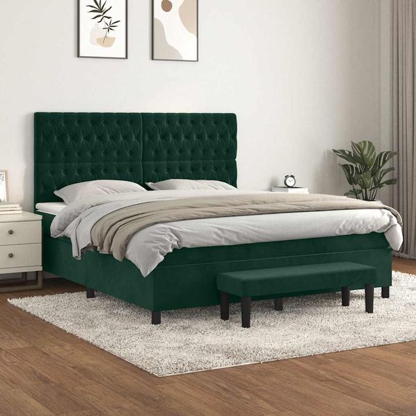 vidaXL Boxspringbett mit Matratze Dunkelgrün 180x200 cm Samt 3138040