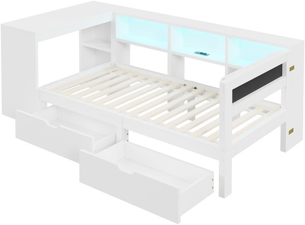 Merax Daybett Einzelbett Tagesbett 90x200cm mit 2 Schubladen, Jugendbett Stauraumbett mit Led und Ladefunktion, Schlafsofa, Weiß Bild 9