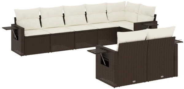 vidaXL 8-tlg. Garten-Sofagarnitur mit Kissen Braun Poly Rattan 3220422