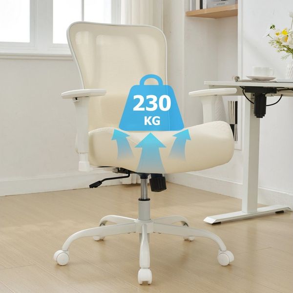 UEV Bürostuhl 226kg belastbarkeit, Schreibstuhl mit Rollen,ergonomisch Chefsessel (Drehstuhl höhenverstellbar), Mesh Rücklehnen,Lesesessel mit 15cm dickem Sitzkissen,Memory Schraum