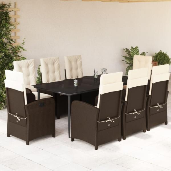 vidaXL 9-tlg. Garten-Essgruppe mit Kissen Braun Poly Rattan 3212339