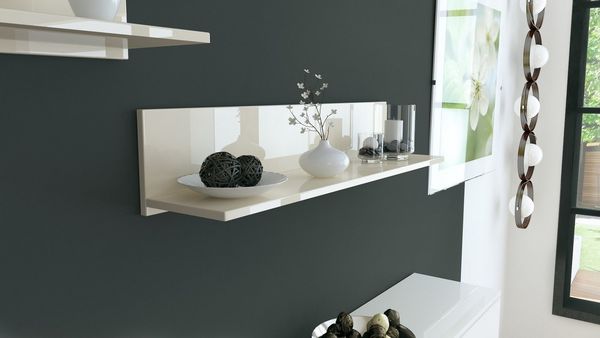 Vladon Wandregal Skadu, Schweberegal mit praktischer Ablage, Creme Hochglanz (97,5 x 18,5 x 18,5 cm)