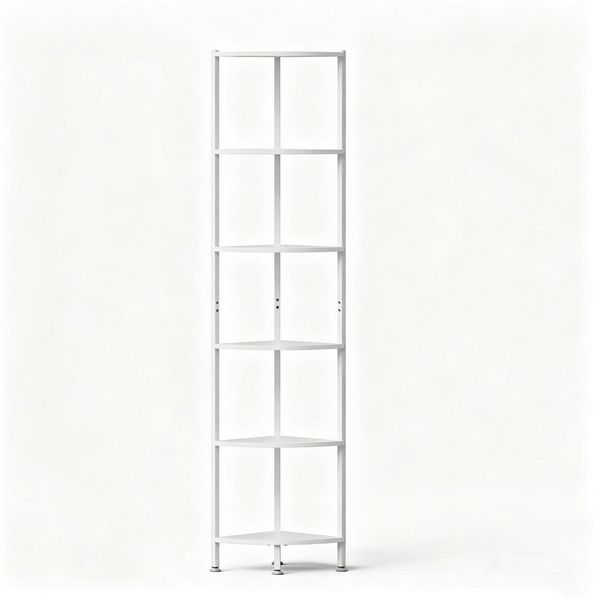 JEOBEST Eckregal 6-stöckiges Bücherregal, Standregal, Leiterregal, Aufbewahrungsregal, Industrial-Design, Weiß 30 x 30 x 172 cm