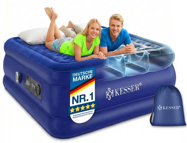 KESSER® Aufblasbare Matratze Luftbett mit eingebauter elektrischer Pumpe integrierte erhöhte aufblasbare Matratze für Übernachtungsgäste mit Aufbewahrungstasche Blau, Einzel
