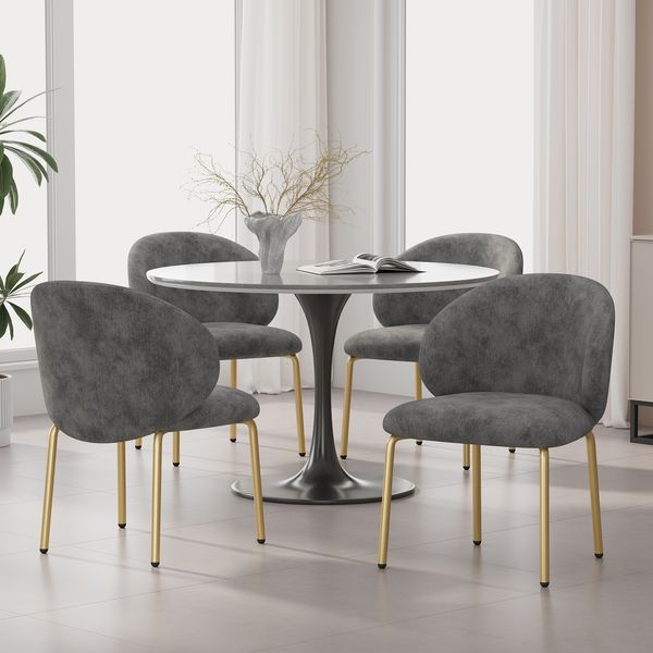 Stuhl 47,5x56x74 cm, Chenille grau, gepolstert, goldfarbene Metallbeine, 4er-Set