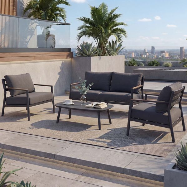 Aluminium Gartengarnitur HWC-P79, Lounge-Set Sitzgruppe Sofa Gartenlounge, Stoff/Textil Olefin 210g/m² ~ dunkelgrau