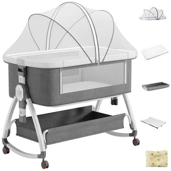 AIMAX Babybett Zustellbett Reisebett Kinderreisebett mit Matratze Laufstall, Höhenverstellug Moskitonetz Wickeltisch zu Montieren und zu Falten