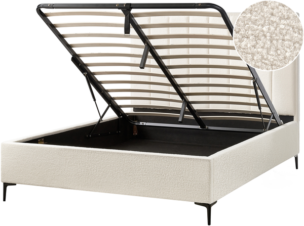 Bett mit Stauraum SEZANNE 160 x 200 cm Bouclé Cremeweiß