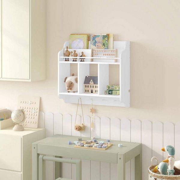 Woltu Kinderregal, 1-tlg, Bücherregal mit 1 Oberfach 3 offenen Fächern 4 Haken, Weiß