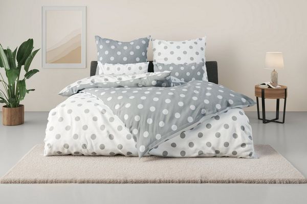 OTTO home Wendebettwäsche Dots, Polycotton recycelt, 2 teilig, ab Größe 135x200 cm, aus recyceltem Material, Bettwäsche mit Punkten