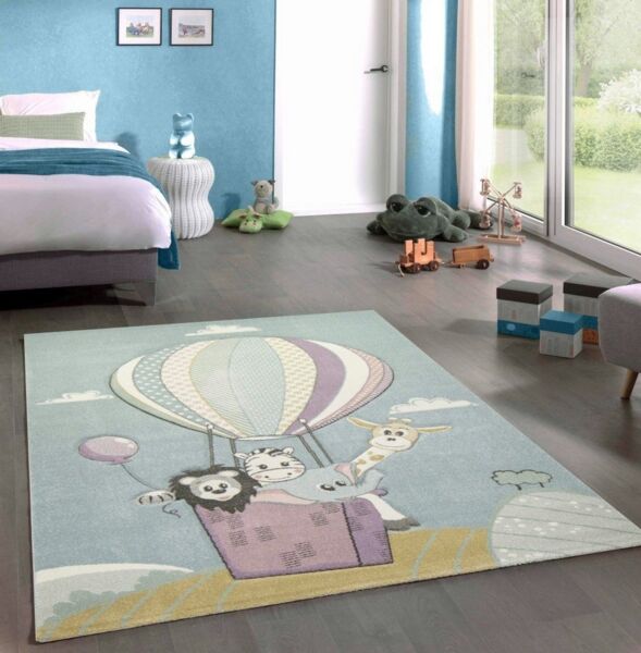 Carpetia Kinderteppich Kinderteppich Babyteppich Jungen Heißluftballon Tiere blau, rechteckig, Höhe: 13 mm