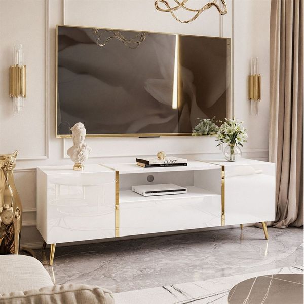 Lookway Lowboard ONYX TV-Schrank auf goldenen Beinen Hochglanz 158 cm