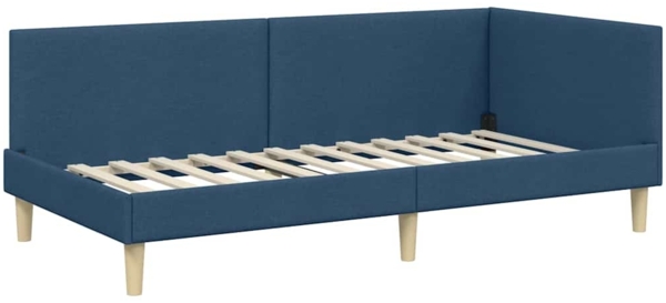 vidaXL Eckbettgestell mit Kopfteil Blau 90 cm x 190 cm Stoff 42016188