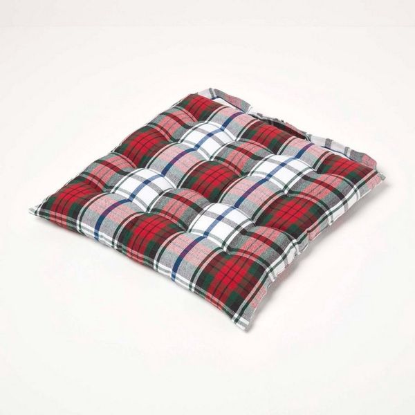 Homescapes Stuhlkissen Sitzkissen Macduff mit Schottenmuster, 100% Baumwolle, 40 x 40 cm