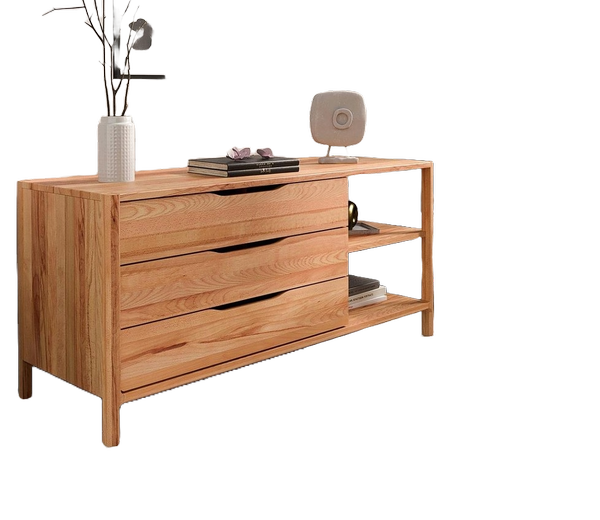 Kommode Swig aus Kernbuche massiv geölt 140x50 cm mit 3 Schubladen und 2 Fächern