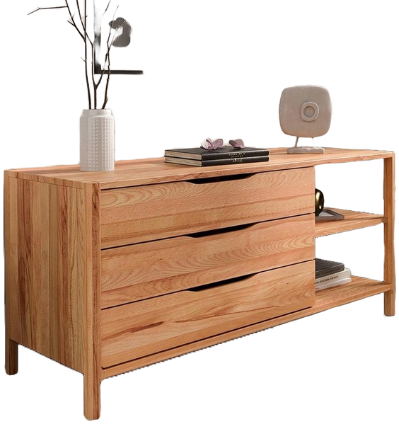 Kommode Swig aus Kernbuche massiv geölt 140x50 cm mit 3 Schubladen und 2 Fächern