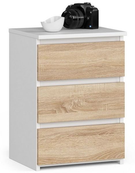 Home Collective Kommode 40 cm breit Holz Highboard Sideboard für Flur Schlafzimmer Wohnzimmer (Mehrzweckschrank Schrank schmal Kommode Schlafzimmer mit Schubladen), Kinderzimmer Organizer, 57 cm hoch mit 3 Schubladen weiß-sonoma Eiche Bild 4