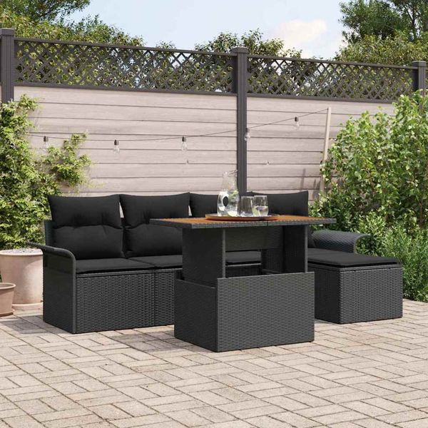vidaXL Garten-Sofa-Set mit Speicher 6 pcs Schwarz Poly Rattan 3358060