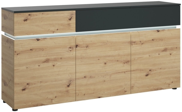 Sideboard >LUCI< 3 Türen, 2 Schübe, Artisan Eiche Dekor/Kosmos Grau - 181x90x40cm BxHxT