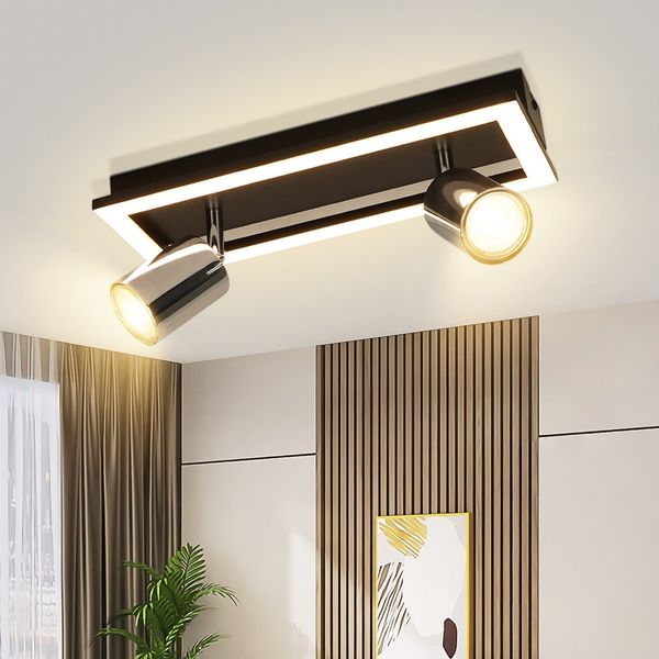 ZMH LED Deckenstrahler 2 Flammig Deckenleuchte: GU10 Strahler Küche Deckenspots Modern Flurlampe Warmweiß Deckenlampe Schwenkbar 12W für Flur Büro Wohnzimmer Schlafzimmer (Ohne Leuchtmittel)