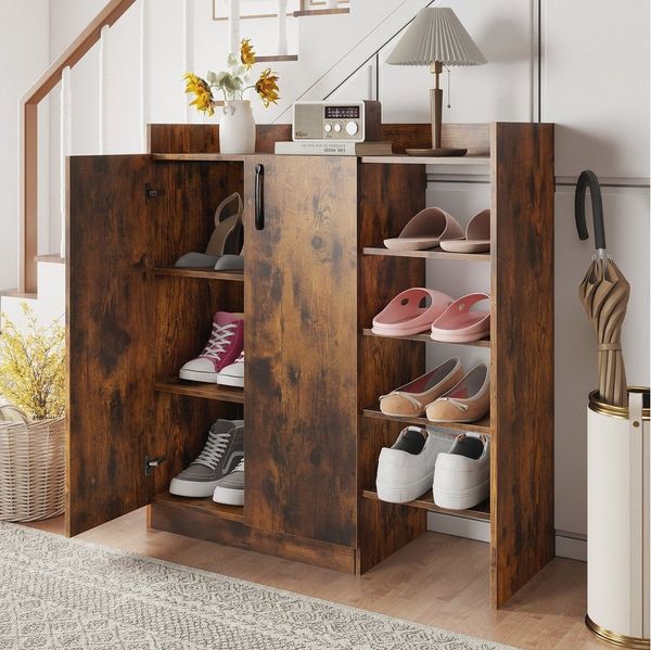 COSTWAY Schuhschrank mit Schuhregal, verstellbarem Regal Sideboard 83x31,5x91cm