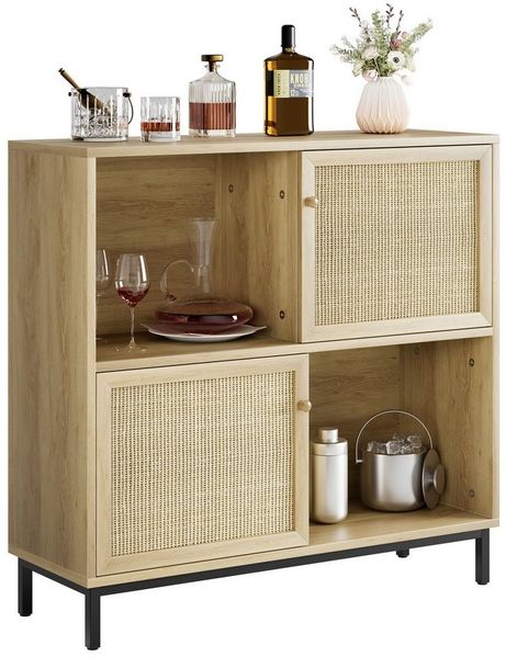 GarveeMore Beistellschrank Buffetschrank mit Stauraum, Rattan-Sideboard, Schiebetür Bild 5