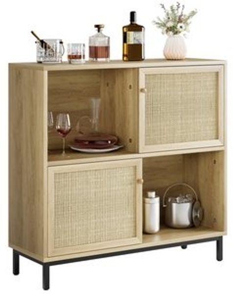 GarveeMore Beistellschrank Buffetschrank mit Stauraum, Rattan-Sideboard, Schiebetür Bild 6