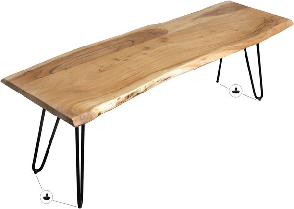 Sitzbank Baumkante 120 cm natur massiv Akazie Hairpin-Gestell schwarz 92369112 Bild 6