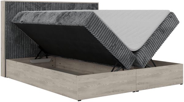 Boxspringbett NORDIC 160 x 200 cm, Doppelbett, Topper Visco, Multipocket-Matratzen H3, holz Optik, Bettkasten, Polsterbett - Grau Cord Bild 8