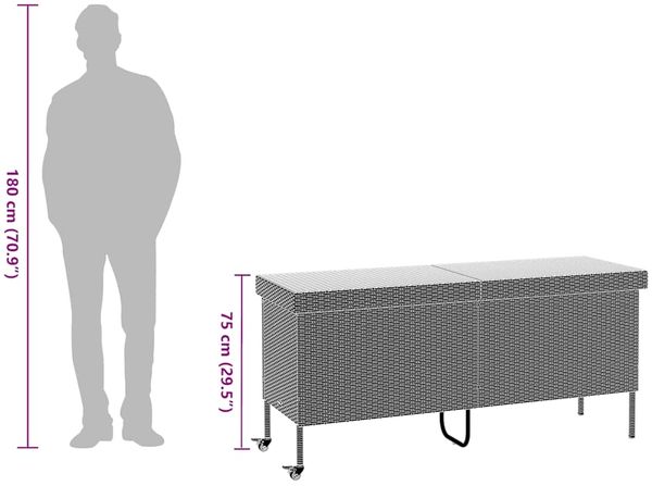 vidaXL Gartentruhe mit Rollen Braun 160x55x75 cm Poly Rattan 4103832 Bild 12