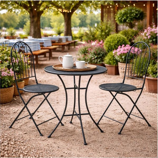 HTI-Living Garten-Essgruppe Bistro Set mit Tisch und 2 Stühlen Ivo Blau Metall für Balkon Terrasse, (Set, 3-tlg, 1 Tisch 2 Stühle), Sitzgruppe Essgruppe Balkonset
