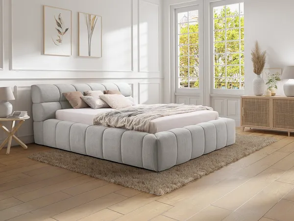 Vente-unique - FORVIK Bett Stoff Grau - B 255 cm x H 95 cm x L 224 cm