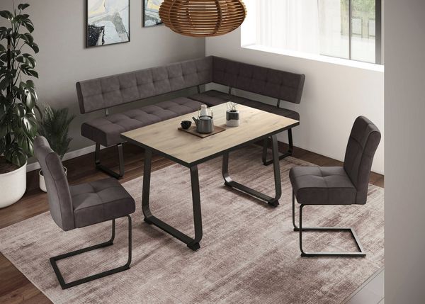 HELA Essgruppe RUHR, (4-tlg), Kufentisch 140x90 cm, Schwingstuhl und Bank mit Federkorb, Komfortsitz