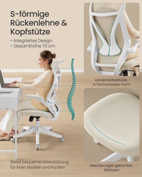 Songmics Bürostuhl Schreibtischstuhl, ergonomische Rückenlehne, hochklappbare Armlehnen Bild 2