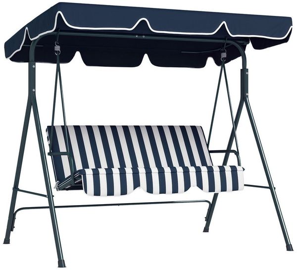 Outsunny Hollywoodschaukel, 3-Sitzer, mit verstellbarem Dach, Schwingbank, 1 tlg, Gartenschaukel, bis 240 kg belastbar, für Garten, Balkon, Mesh, Blau