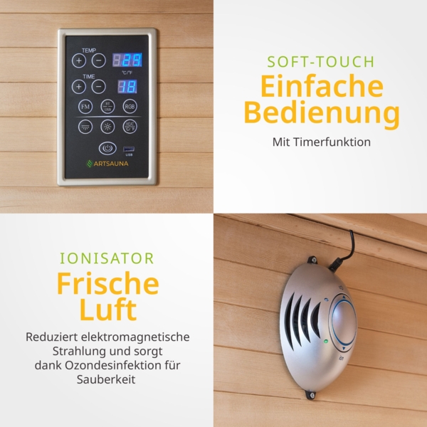Artsauna Infrarotkabine Kiruna90 Premium mit Vollspektrum- & Flächenstrahler, 1 Person, LED Farblicht & Glastür, Infrarotsauna Sauna Bild 6