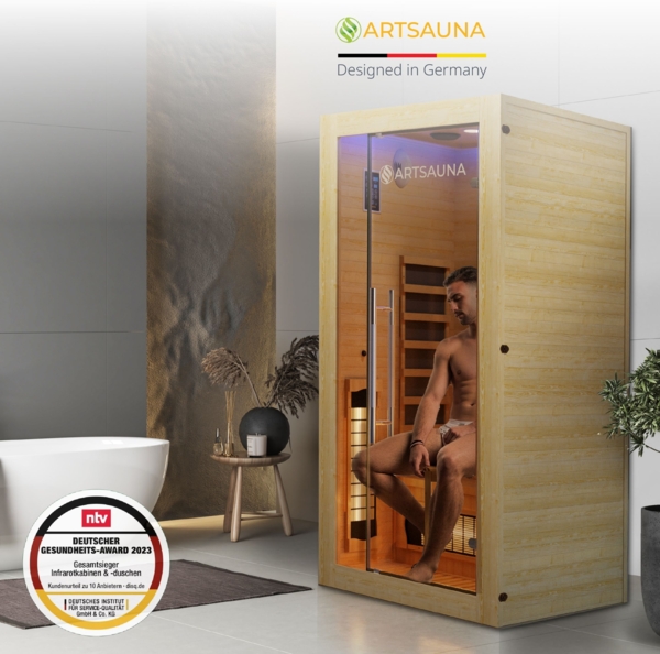 Artsauna Infrarotkabine Kiruna90 Premium mit Vollspektrum- & Flächenstrahler, 1 Person, LED Farblicht & Glastür, Infrarotsauna Sauna Bild 7
