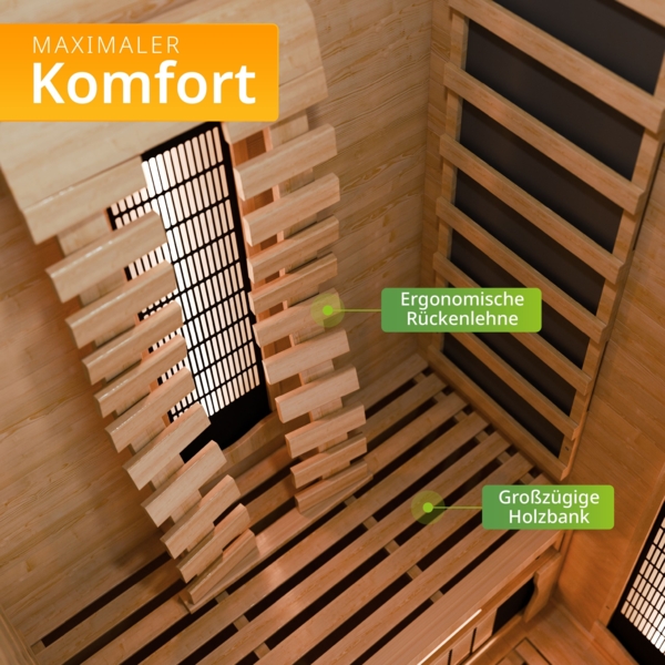 Artsauna Infrarotkabine Kiruna90 Premium mit Vollspektrum- & Flächenstrahler, 1 Person, LED Farblicht & Glastür, Infrarotsauna Sauna Bild 5