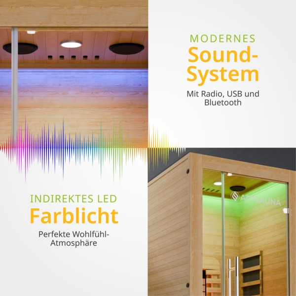 Artsauna Infrarotkabine Kiruna90 Premium mit Vollspektrum- & Flächenstrahler, 1 Person, LED Farblicht & Glastür, Infrarotsauna Sauna Bild 4