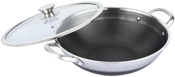 Wok Topf Edelstahl Wabenstruktur Ø36cm Induktion Anti Haft Kratzfest in Silber