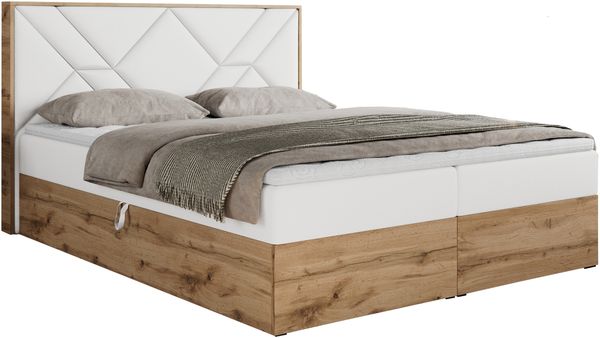 Boxspringbett mit Kopfteil und Topper, Polsterbett - GUNAR - 160 x 200 cm - Weiß Kunstleder - H3 - Topper Visco Bild 4