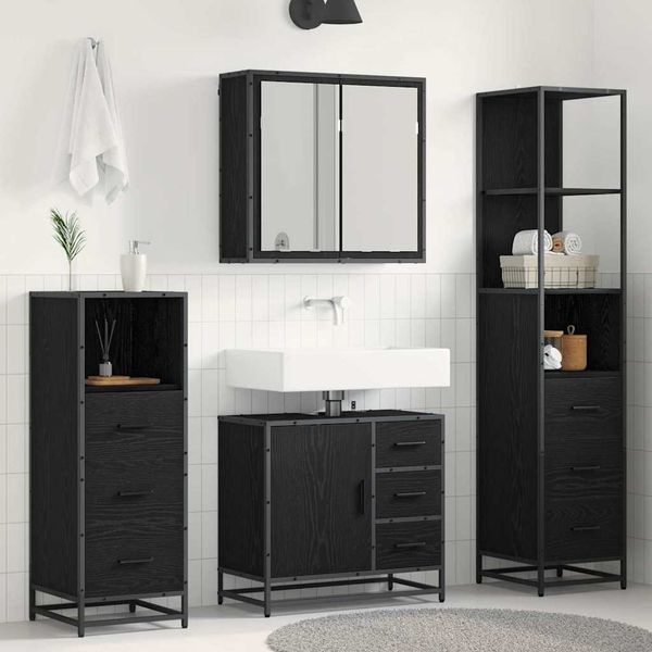 vidaXL Badezimmermöbel-Set 4 pcs Schwarz Eichen-Optik Holzwerkstoff 3402331