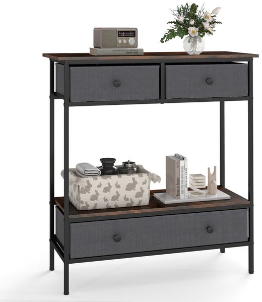 Konsolentisch mit Schubladen industrial Flurtisch mit offenem Ablagefach schmaler Couchtisch Sofatisch Rustikal Braun
