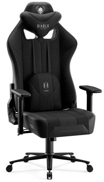 Diablo X-Player 2. 0 Gaming Stuhl Bürostuhl Gamer Chair Stoff 3D Armlehnen Ergonomisches Design Nacken/- Lendenkissen Wippfunktion Schwarz Normal (L)